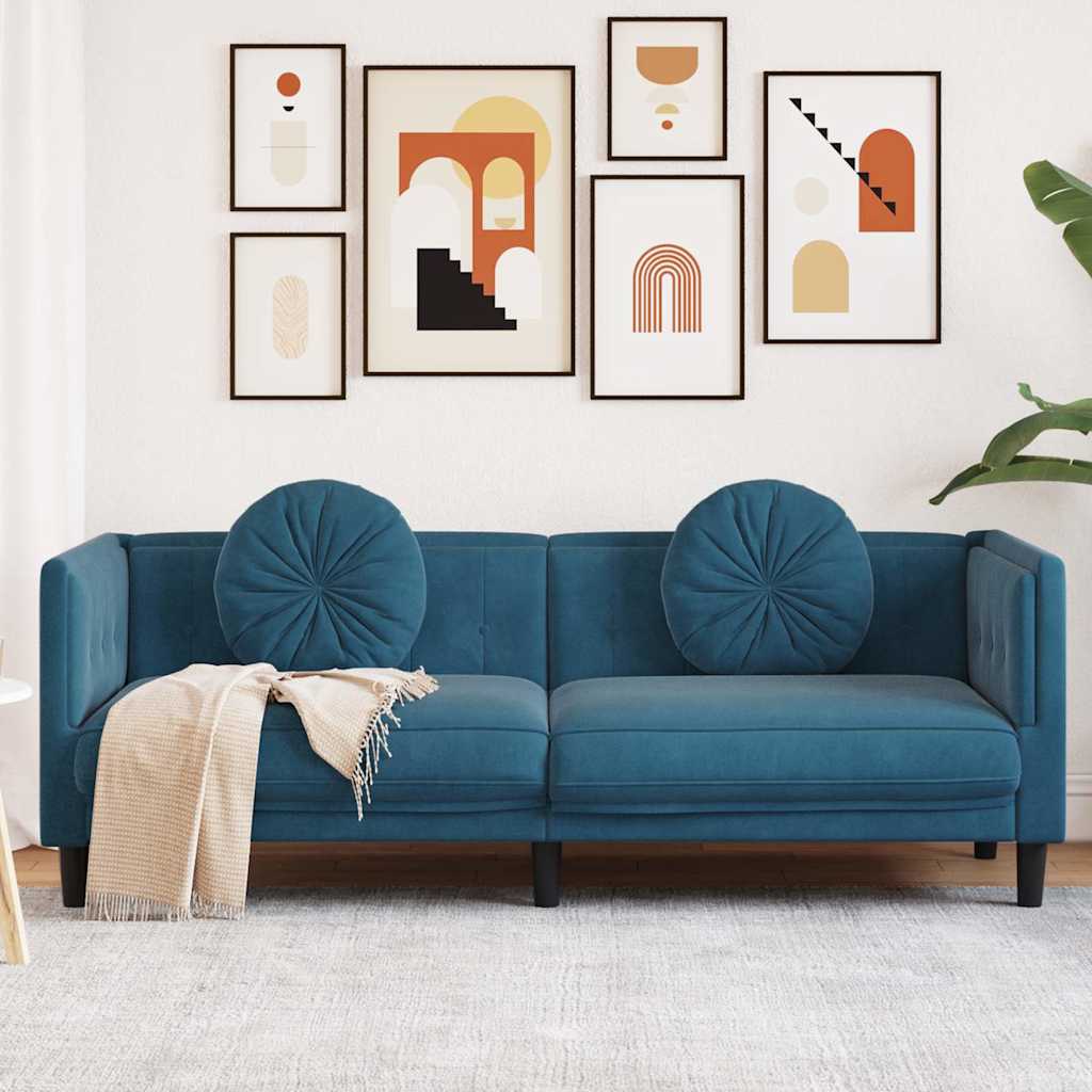 Soffa Med Kuddar 3-Sits Gräddvit Sammet