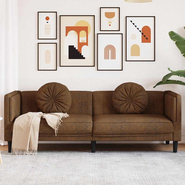 Soffa Med Kuddar 3-Sits Gräddvit Sammet