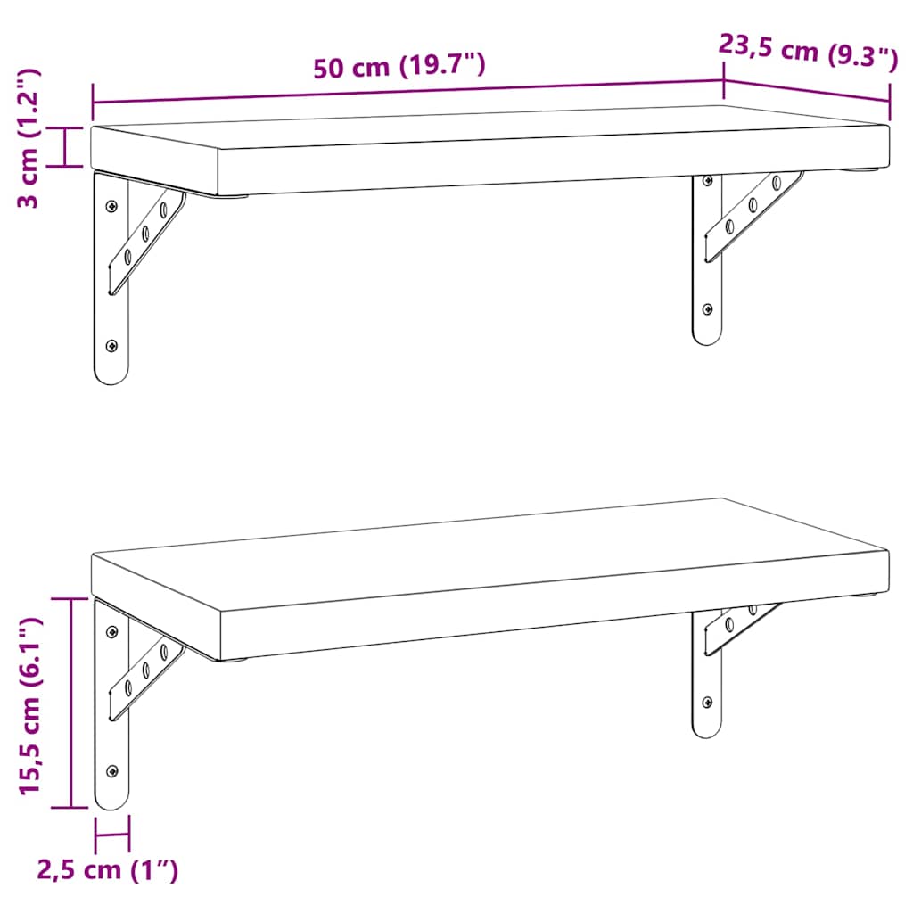 Vägghyllor 2 St 50X23,5 Cm Rostfritt Stål