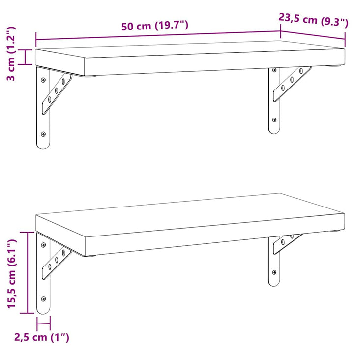 Vägghyllor 2 St 50X23,5 Cm Rostfritt Stål