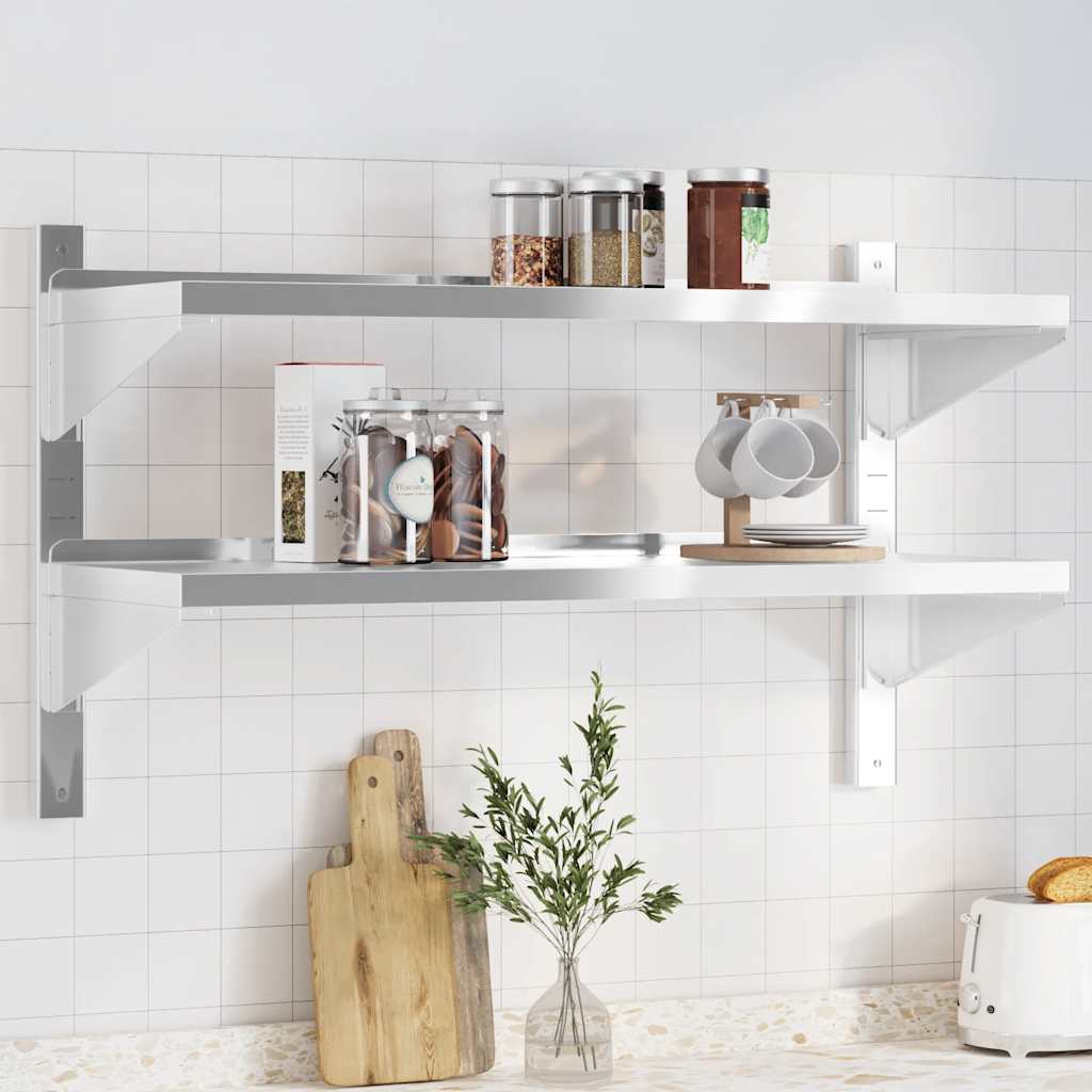 Vägghyllor 2 Nivåer 50X23,5X48 Cm Silver Rostfritt Stål