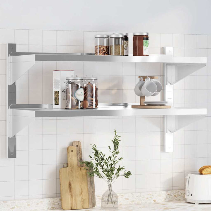 Vägghyllor 2 Nivåer 50X23,5X48 Cm Silver Rostfritt Stål