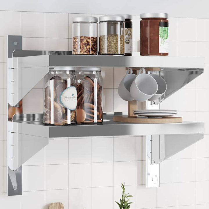 Vägghyllor 2 Nivåer 50X23,5X48 Cm Silver Rostfritt Stål