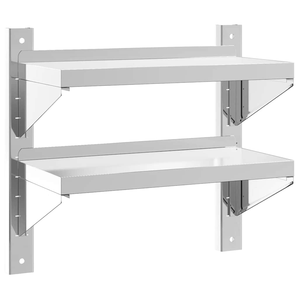 Vägghyllor 2 Nivåer 50X23,5X48 Cm Silver Rostfritt Stål