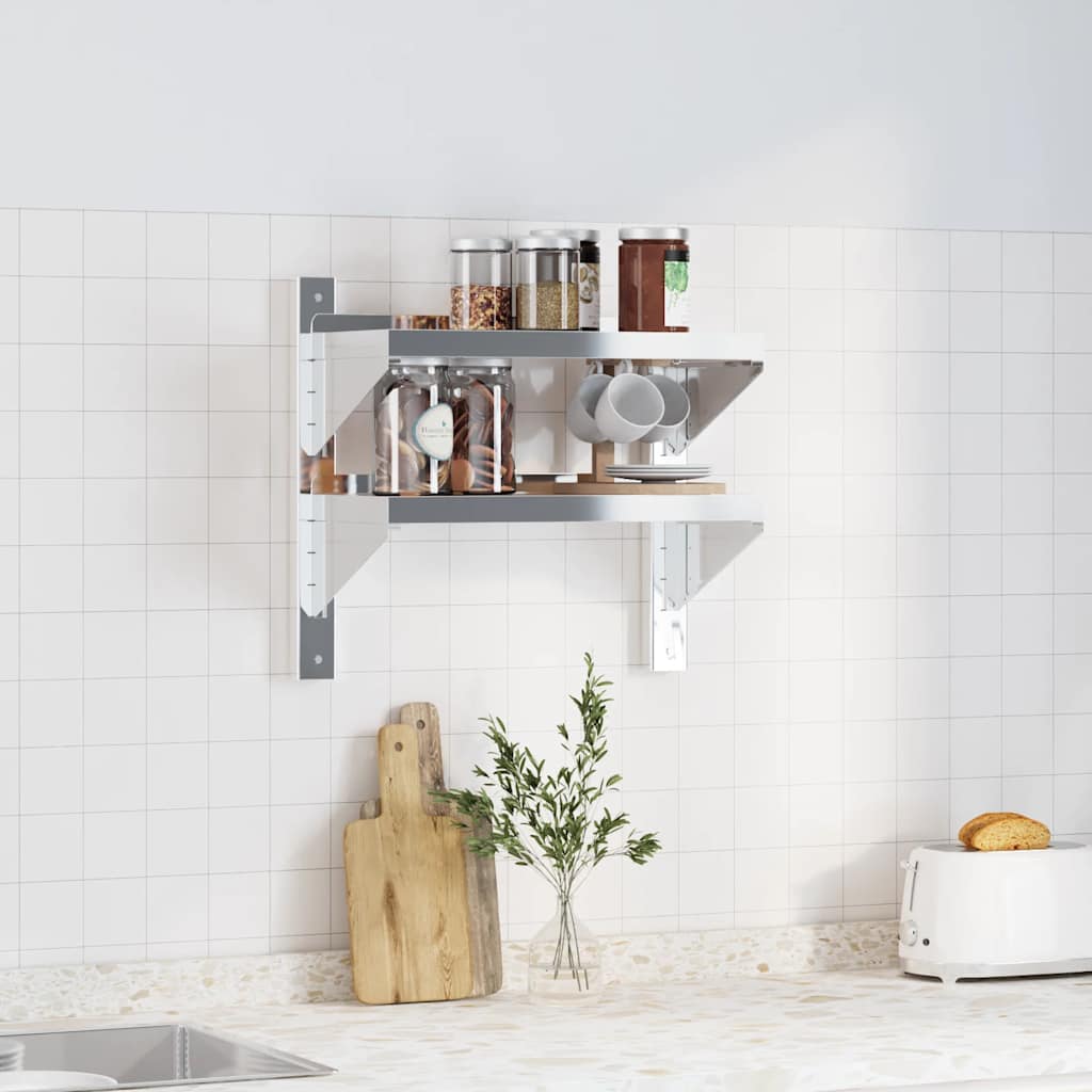 Vägghyllor 2 Nivåer 50X23,5X48 Cm Silver Rostfritt Stål