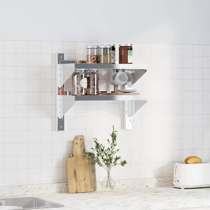 Vägghyllor 2 Nivåer 50X23,5X48 Cm Silver Rostfritt Stål