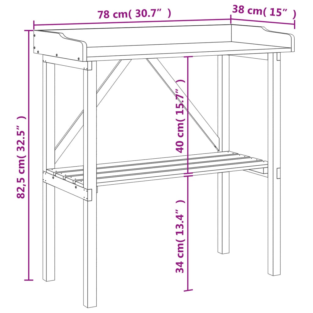 Växtbord Med Hylla 78X38X82,5 Cm Massivt Granträ