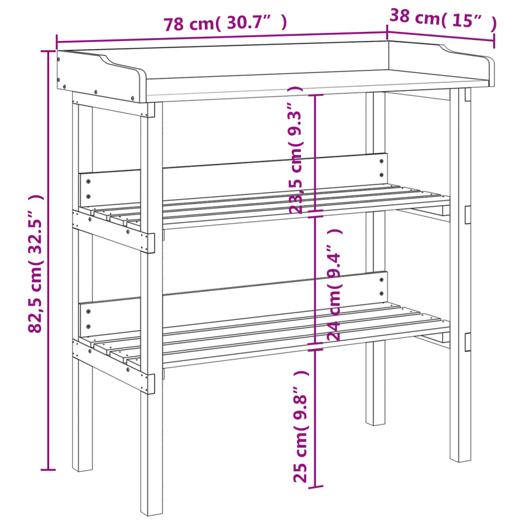 Växtbord Med Hyllor 78X38X82,5 Cm Massivt Granträ