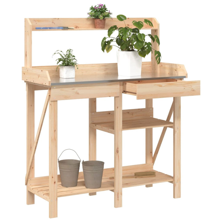 Planteringsbord Med Hyllor Massivt Granträ