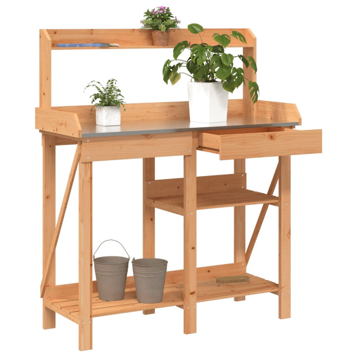 Planteringsbord Med Hyllor Massivt Granträ