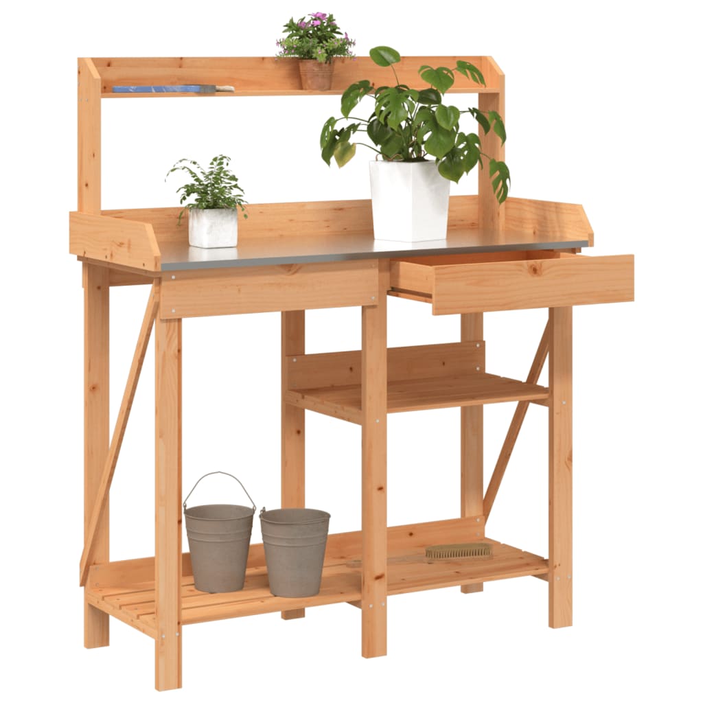 Planteringsbord Med Hyllor Massivt Granträ