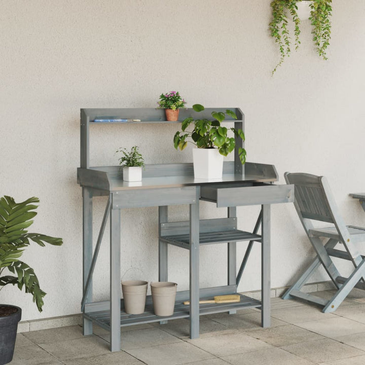 Planteringsbord Med Hyllor Massivt Granträ
