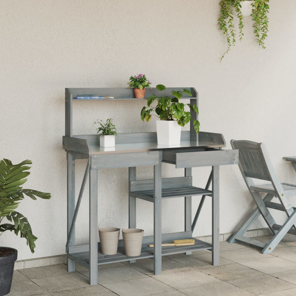 Planteringsbord Med Hyllor Massivt Granträ