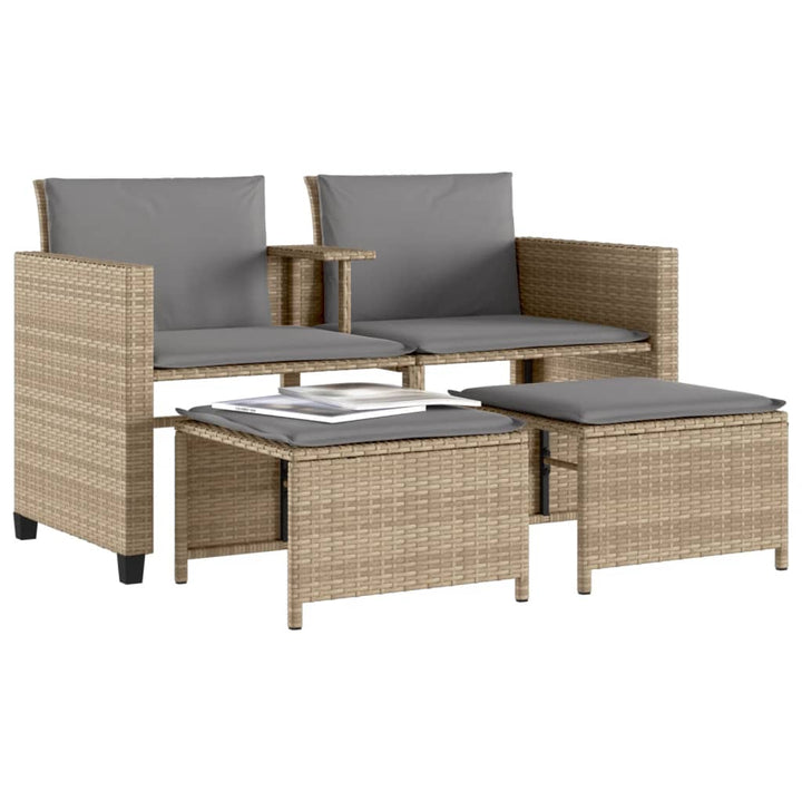 Trädgårdssoffa 2-Sits Med Bord Och Pallar Beige Konstrotting
