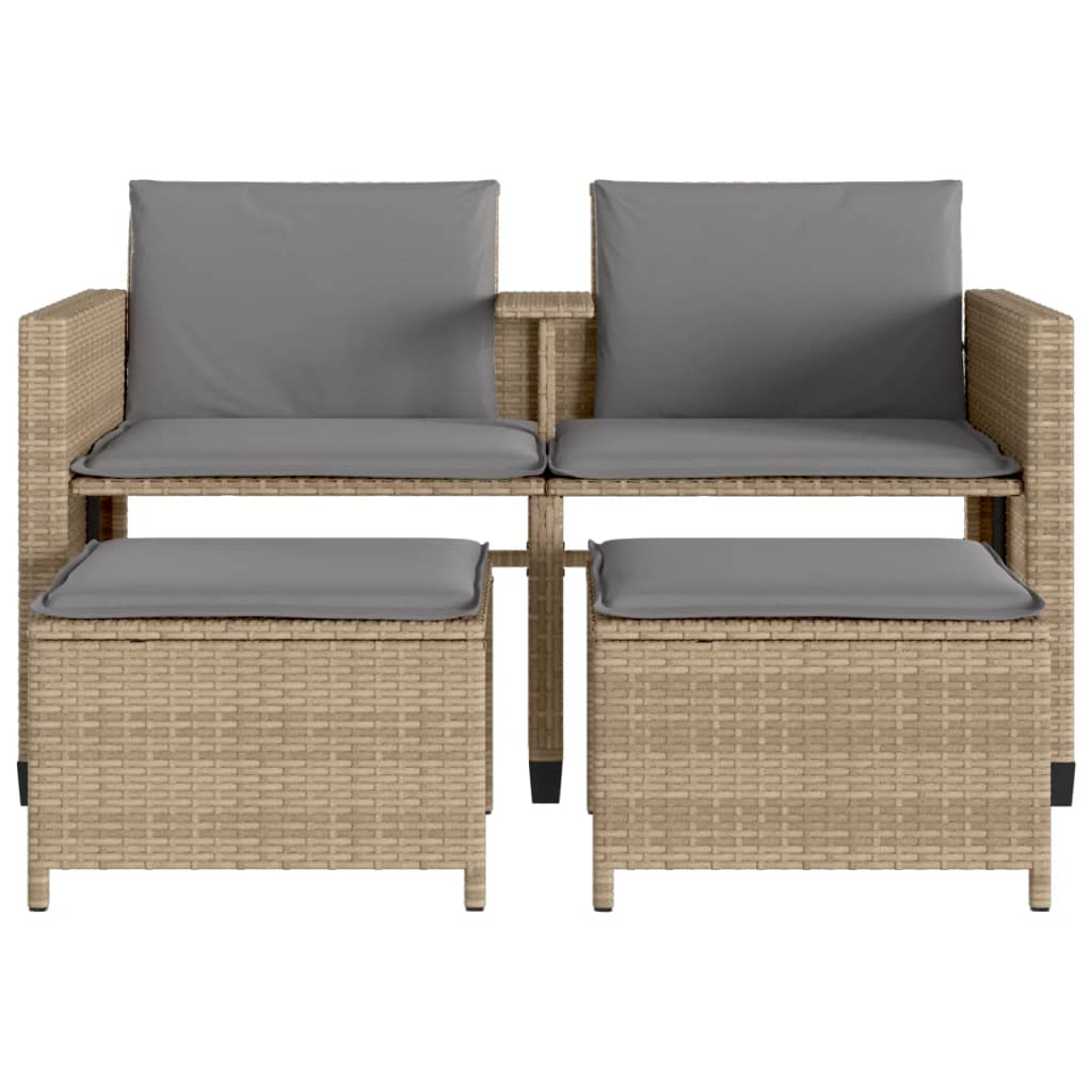 Trädgårdssoffa 2-Sits Med Bord Och Pallar Beige Konstrotting