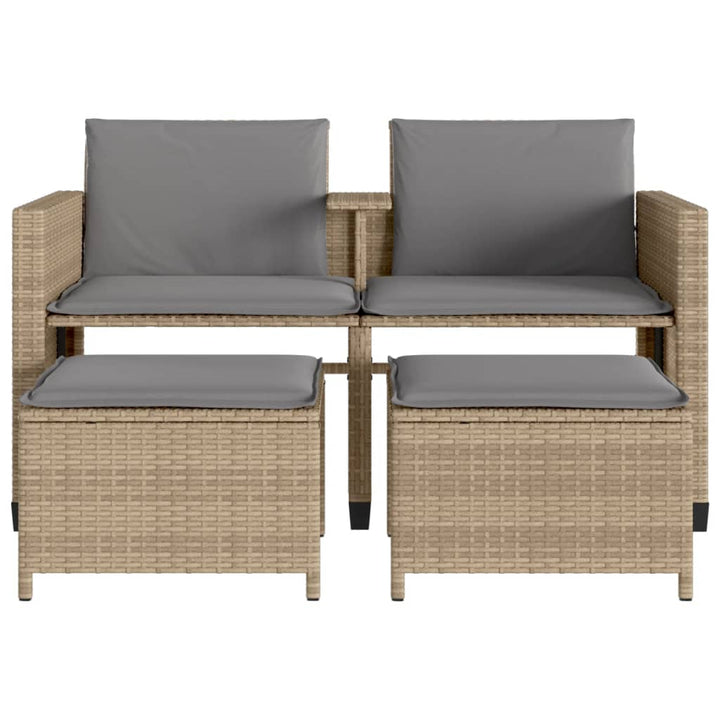 Trädgårdssoffa 2-Sits Med Bord Och Pallar Beige Konstrotting