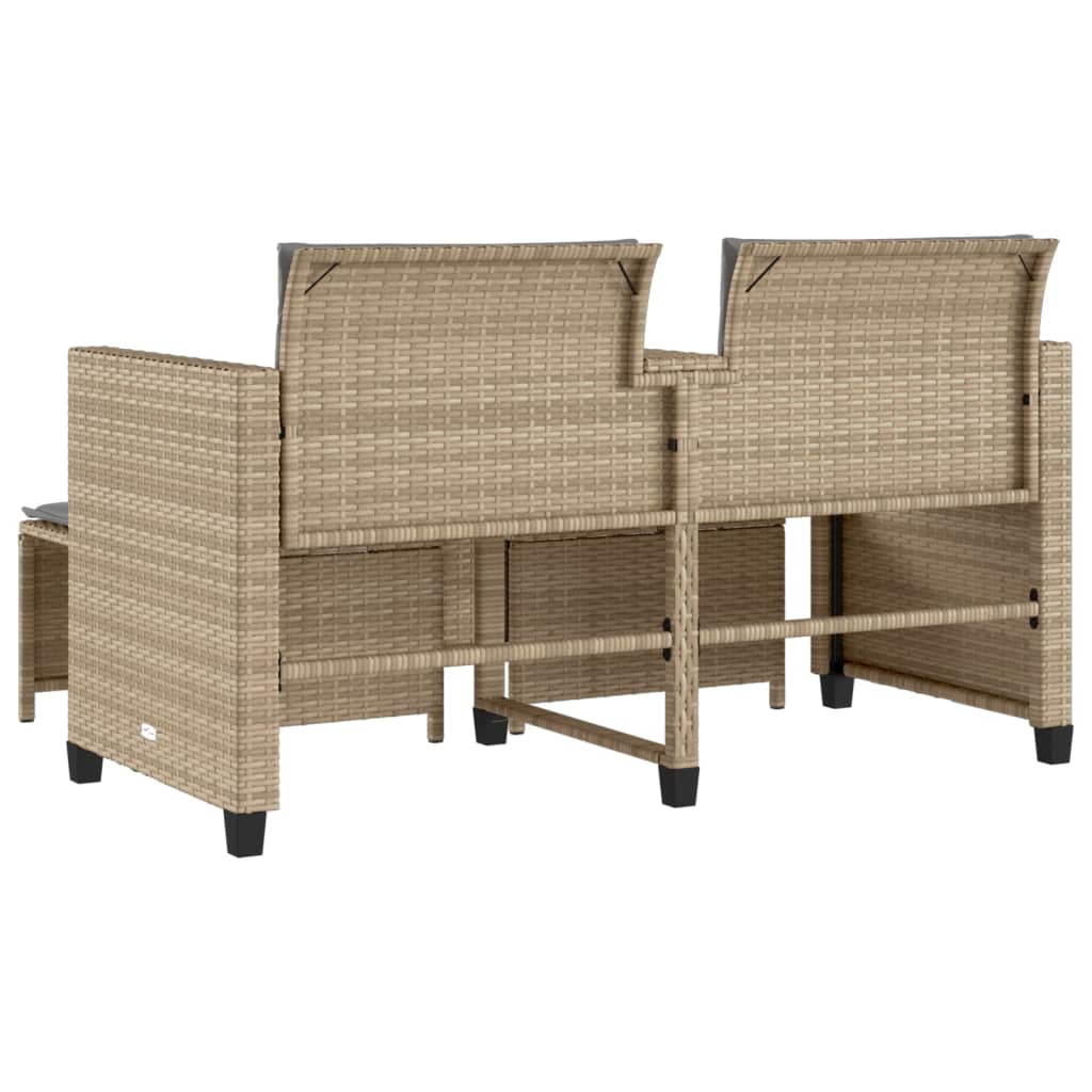 Trädgårdssoffa 2-Sits Med Bord Och Pallar Beige Konstrotting