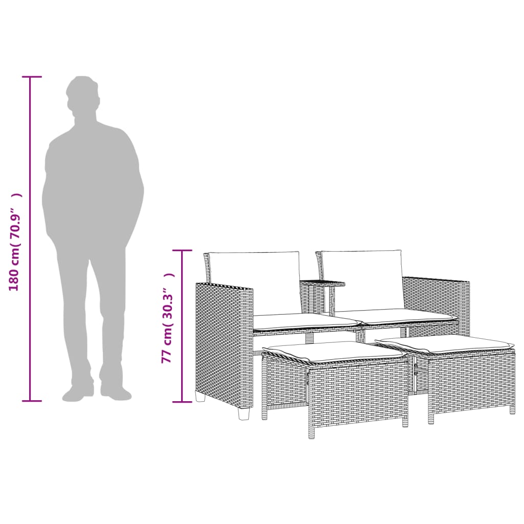 Trädgårdssoffa 2-Sits Med Bord Och Pallar Beige Konstrotting