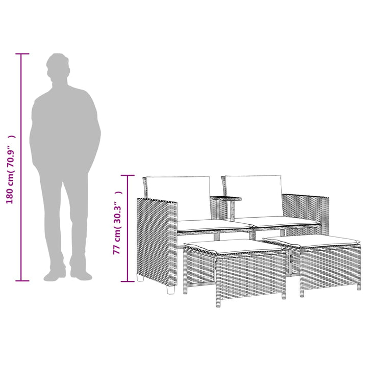 Trädgårdssoffa 2-Sits Med Bord Och Pallar Beige Konstrotting