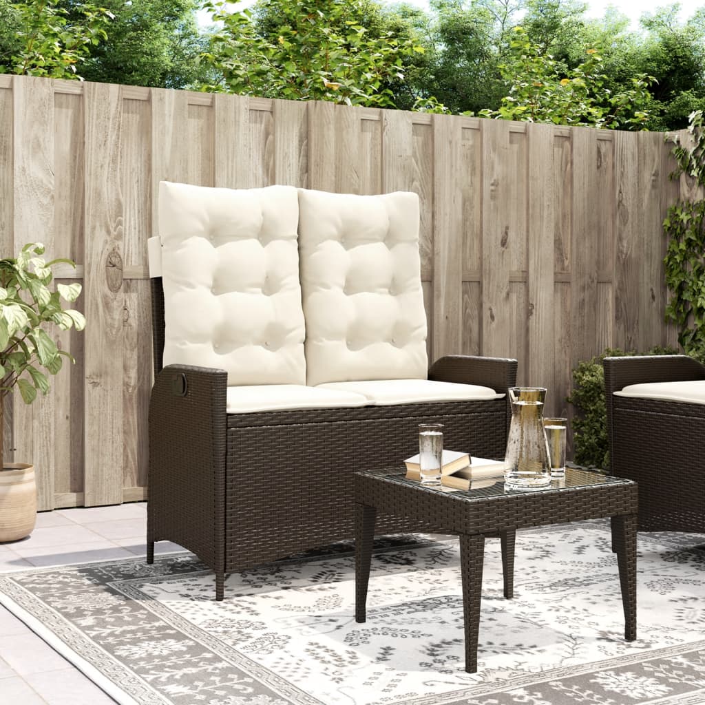 Justerbar Trädgårdsbänk Med Dynor Beige Konstrotting