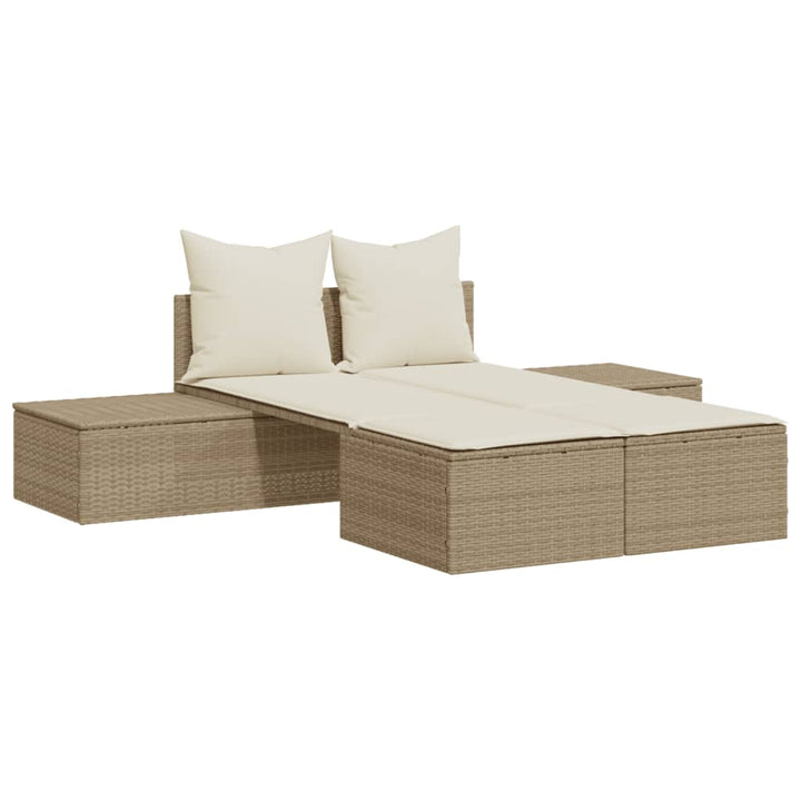 Dubbel Solsäng Med Dynor Beige Konstrotting