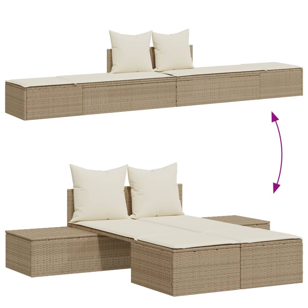 Dubbel Solsäng Med Dynor Beige Konstrotting
