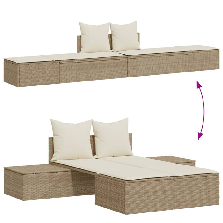 Dubbel Solsäng Med Dynor Beige Konstrotting