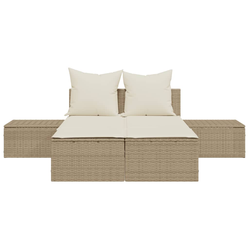 Dubbel Solsäng Med Dynor Beige Konstrotting