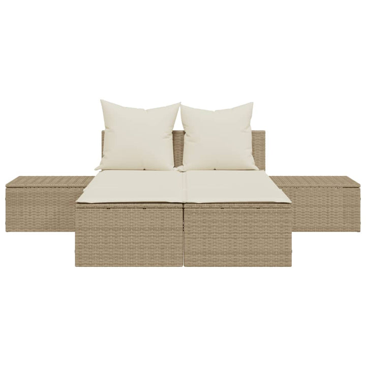 Dubbel Solsäng Med Dynor Beige Konstrotting
