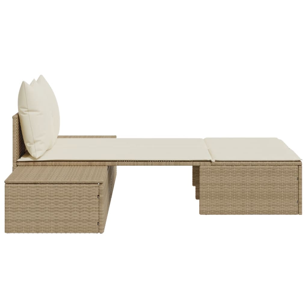 Dubbel Solsäng Med Dynor Beige Konstrotting