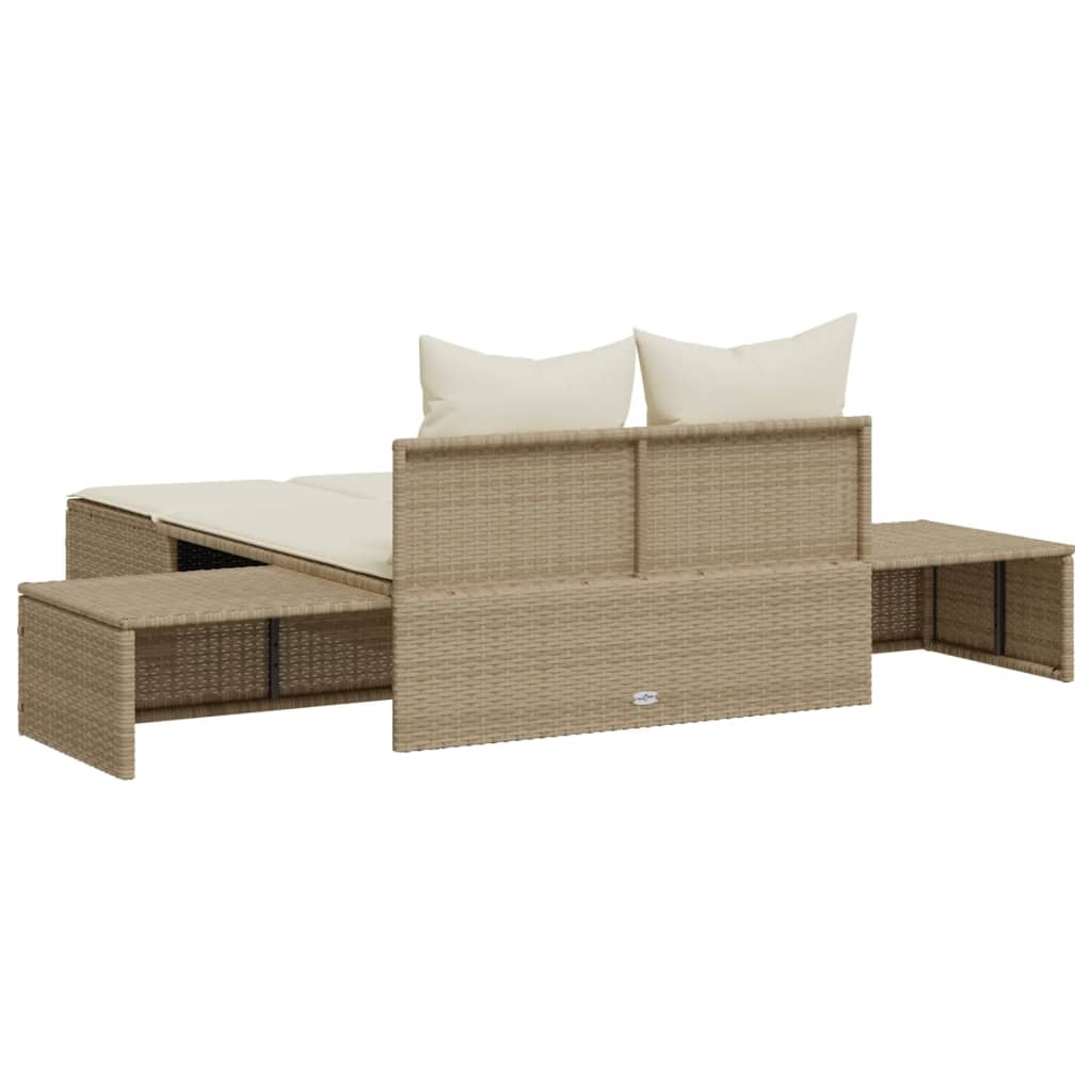 Dubbel Solsäng Med Dynor Beige Konstrotting
