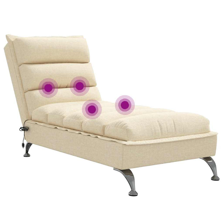 Massageschäslong Med Dynor Gräddvit Tyg