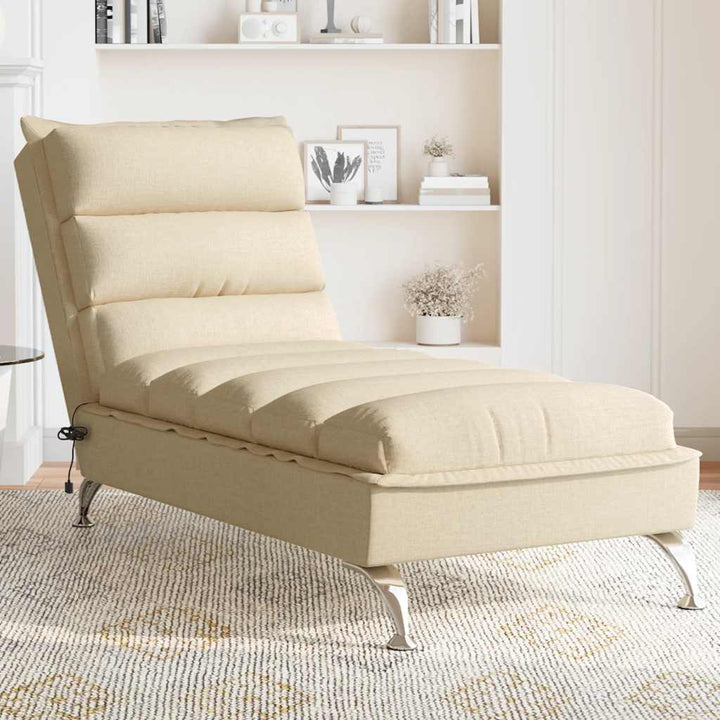 Massageschäslong Med Dynor Gräddvit Tyg