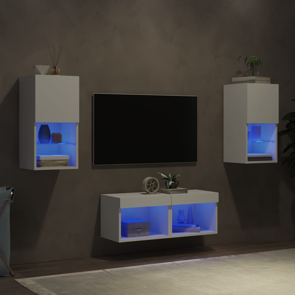 Väggmonterade Tv-Skåp 4 Delar Med Leds