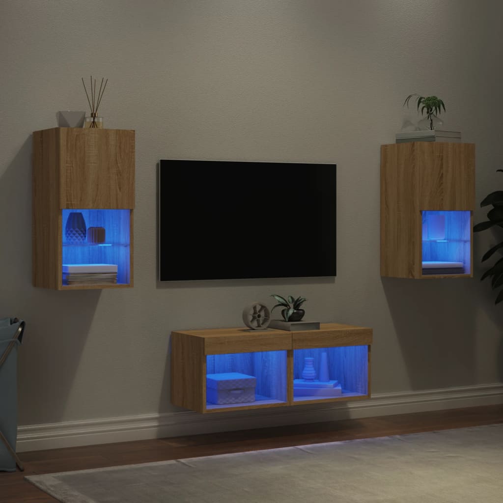 Väggmonterade Tv-Skåp 4 Delar Med Leds