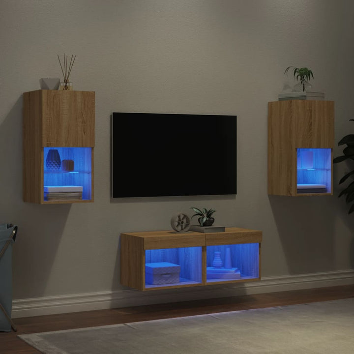 Väggmonterade Tv-Skåp 4 Delar Med Leds