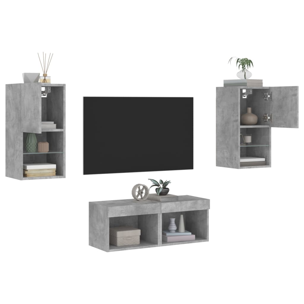 Väggmonterade Tv-Skåp 4 Delar Med Leds