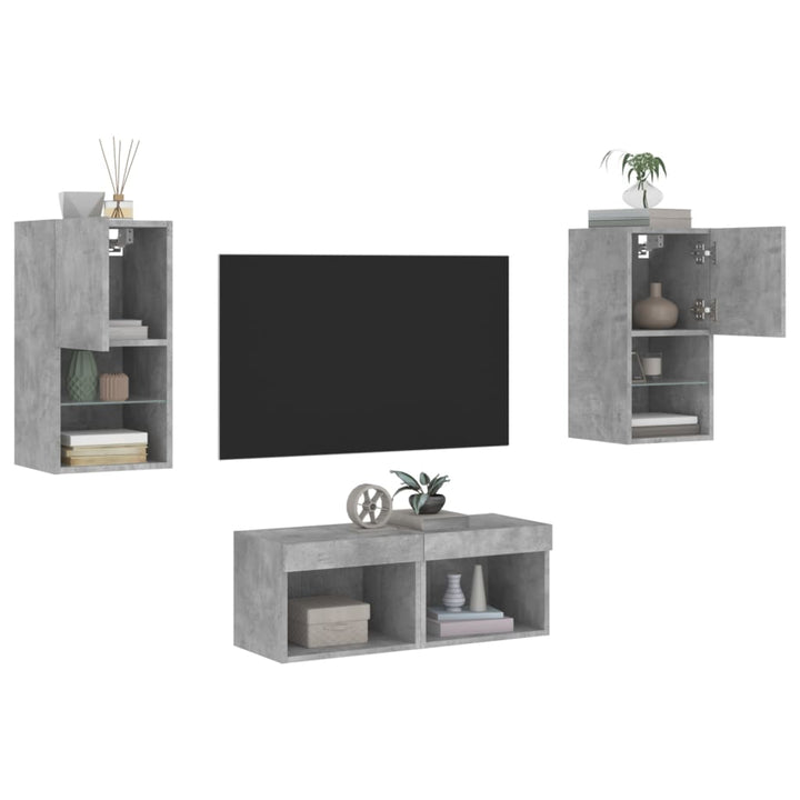 Väggmonterade Tv-Skåp 4 Delar Med Leds