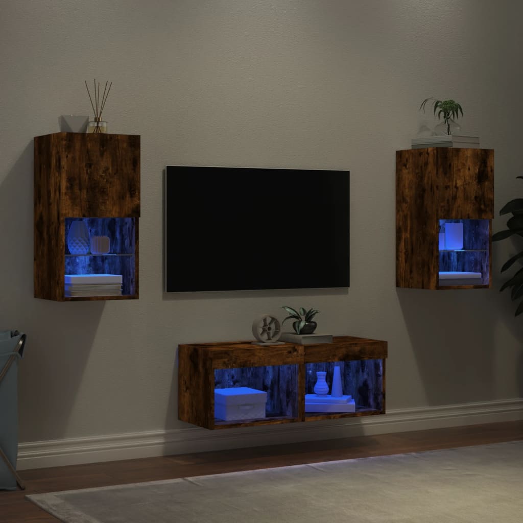 Väggmonterade Tv-Skåp 4 Delar Med Leds