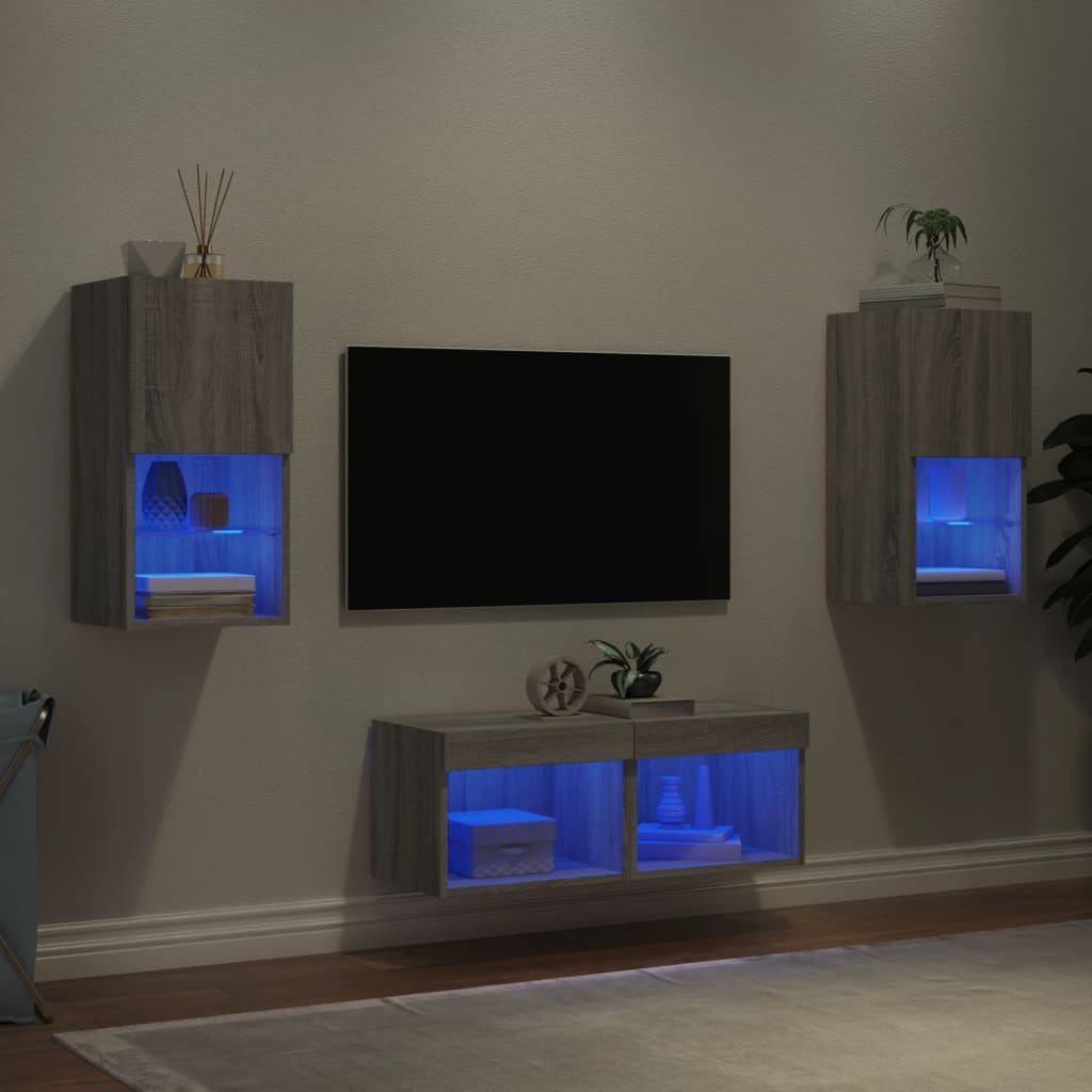 Väggmonterade Tv-Skåp 4 Delar Med Leds