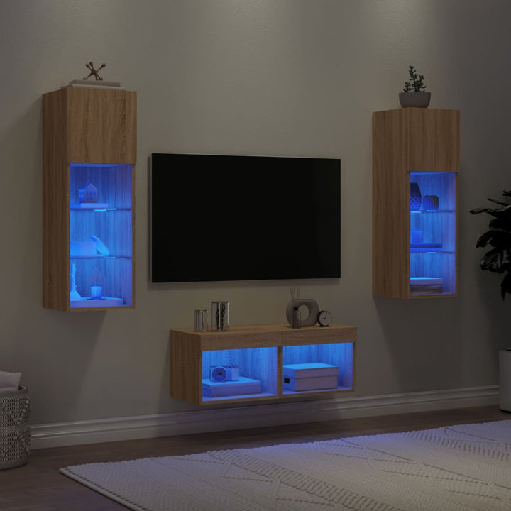 Väggmonterade Tv-Skåp 4 Delar Med Leds