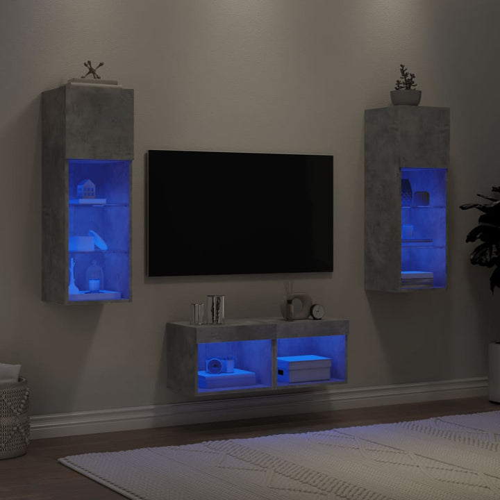 Väggmonterade Tv-Skåp 4 Delar Med Leds