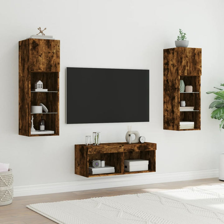 Väggmonterade Tv-Skåp 4 Delar Med Leds