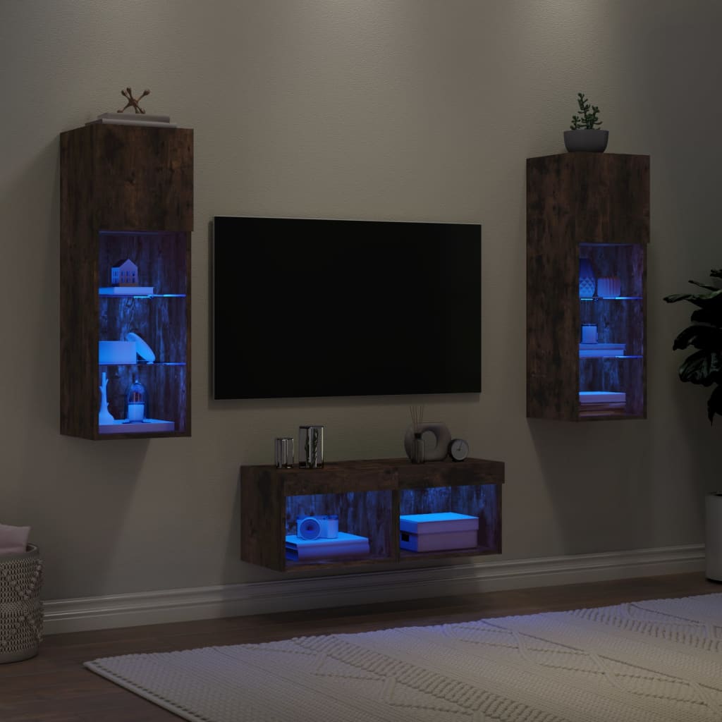 Väggmonterade Tv-Skåp 4 Delar Med Leds