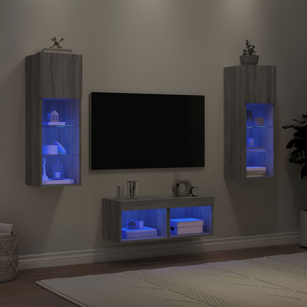 Väggmonterade Tv-Skåp 4 Delar Med Leds