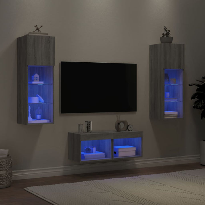 Väggmonterade Tv-Skåp 4 Delar Med Leds