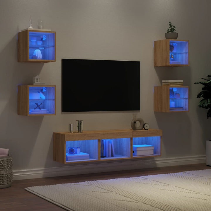 Tv-Bänk 7 Delar Led Konstruerat Trä