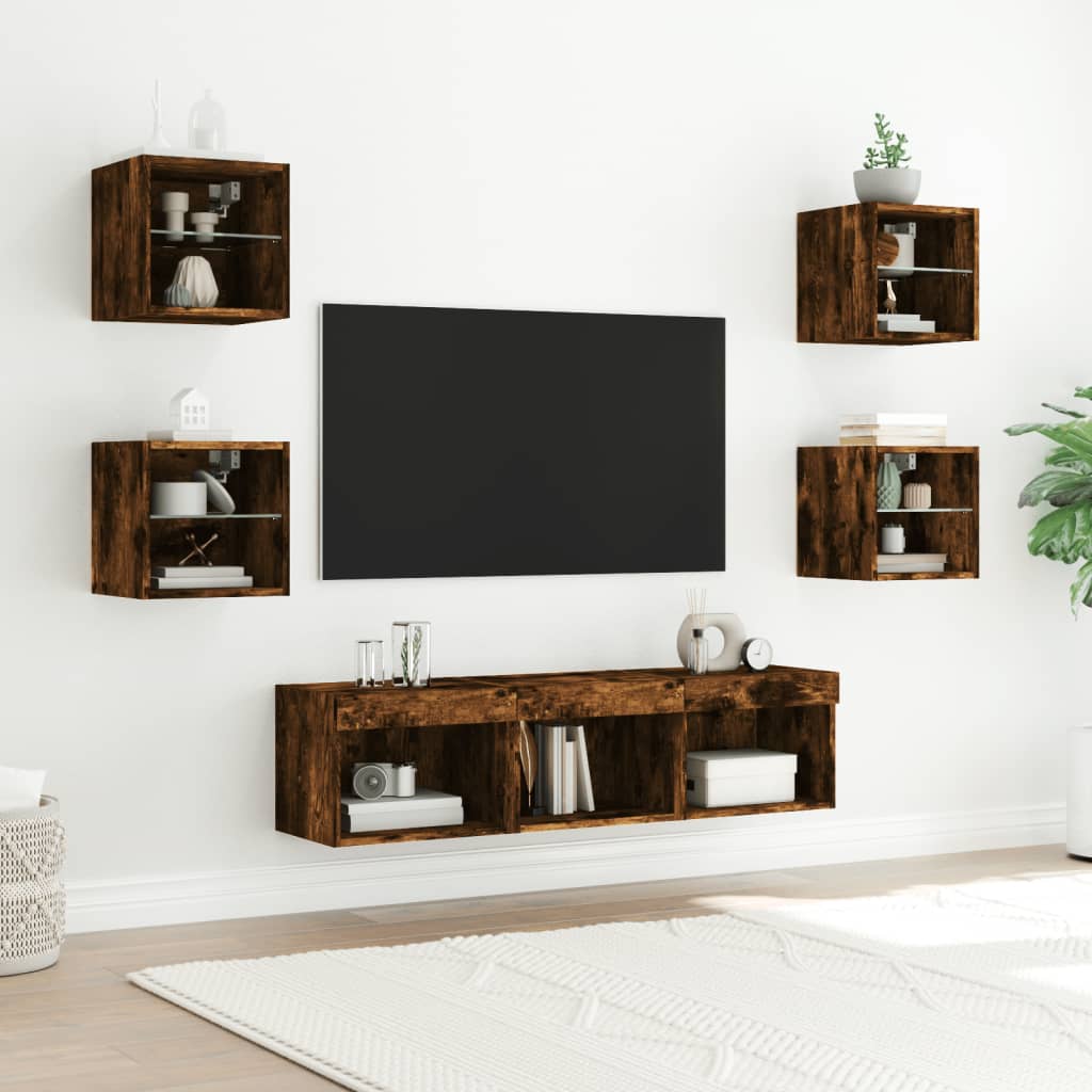 Tv-Bänk 7 Delar Led Konstruerat Trä