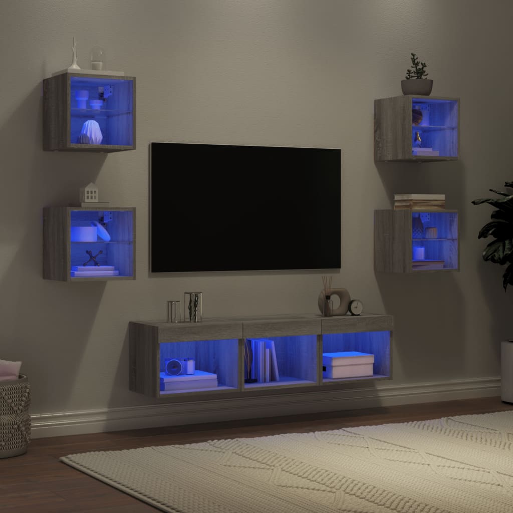 Tv-Bänk 7 Delar Led Konstruerat Trä