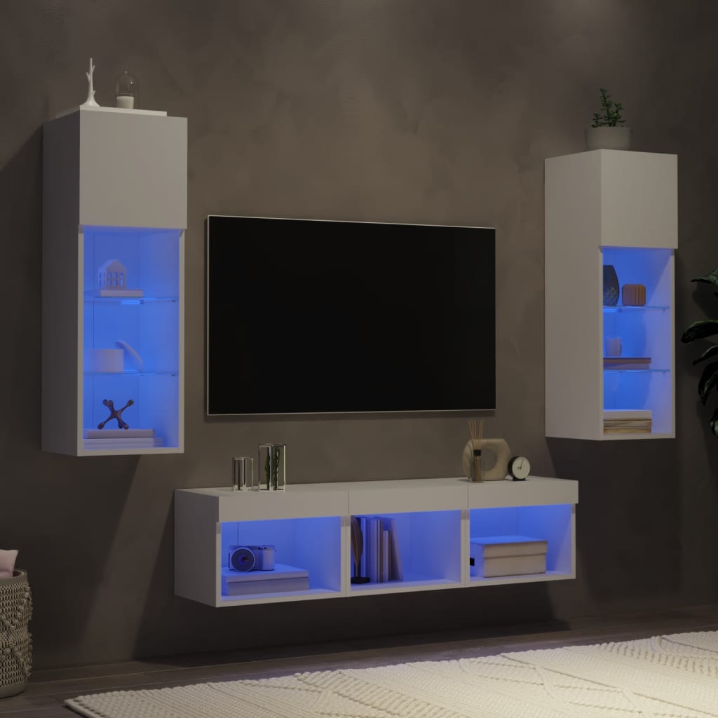 Tv-Bänk 5 Delar Led Konstruerat Trä